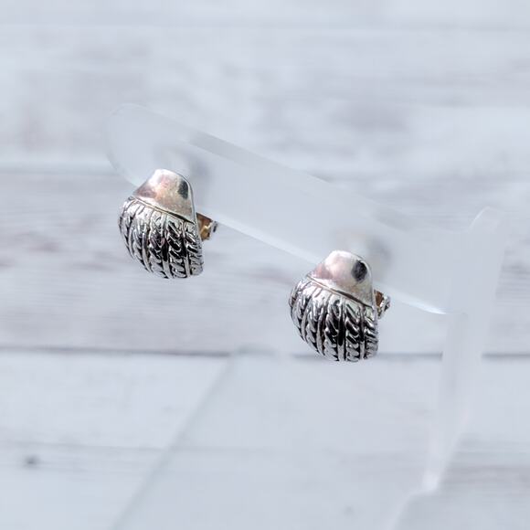 Vintage Clip On Earrings Stylish Statement Silver Tone Chunky 7/8" - Picture 6 of 9